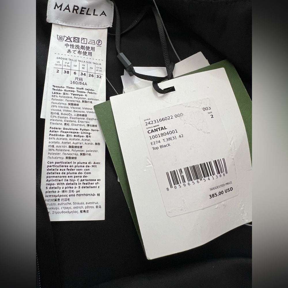 Marella Cantal Feather Trim Top in Black Size 2 NWT - Picture 4 of 6